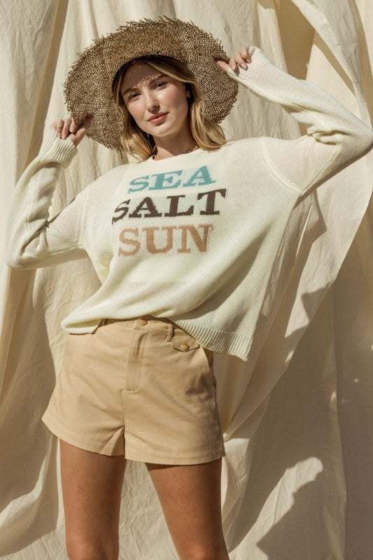 Round Neck Long Sleeve Sea Salt Sun Sweater