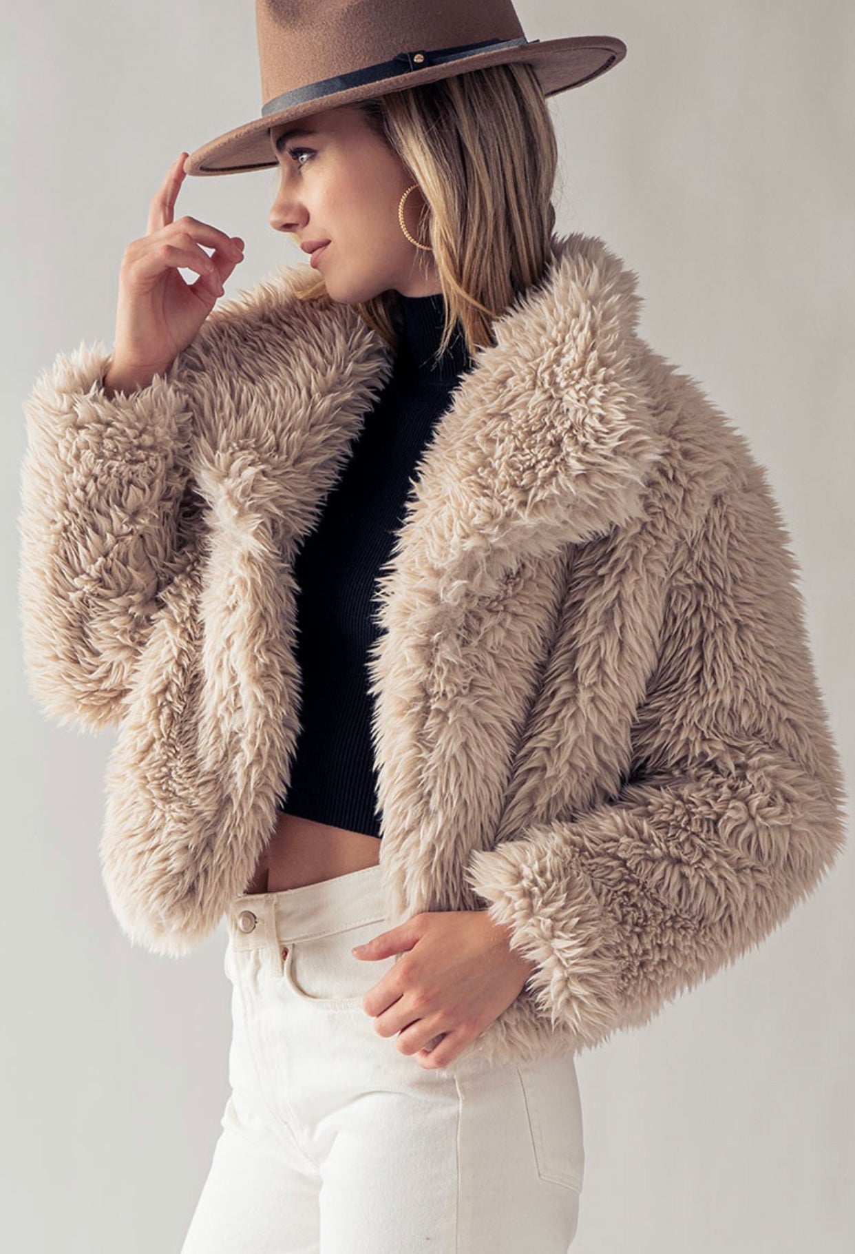 Mid Waist Faux Fur Coat