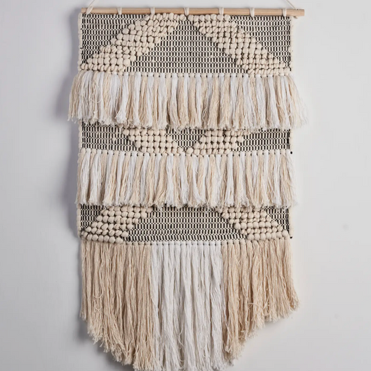 Diamond Tufted and Fringed Wall Hanging